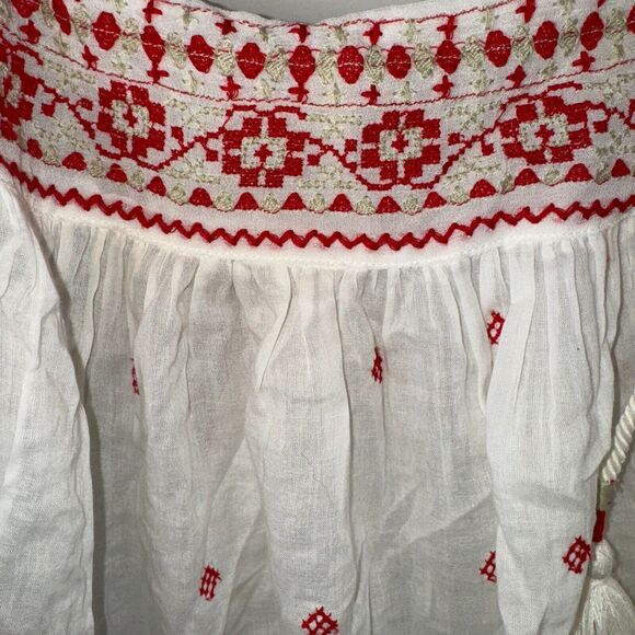 Free People Boho Top‎ Size Large Ivory Embroidered Sleeveless Cotton Tie Straps - Picture 8 of 10
